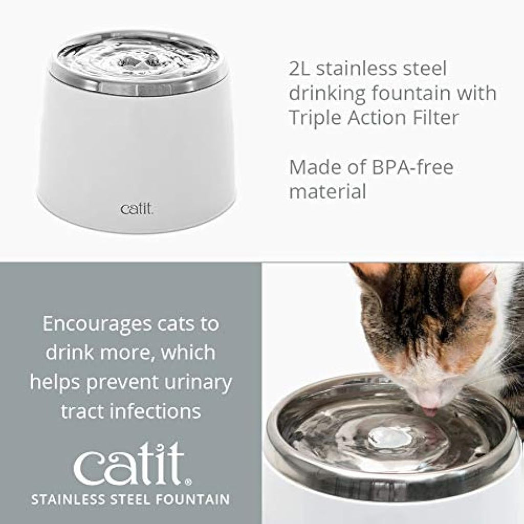 Catit Fresh and Clear Stainless Steel Cat Water Fountain – White