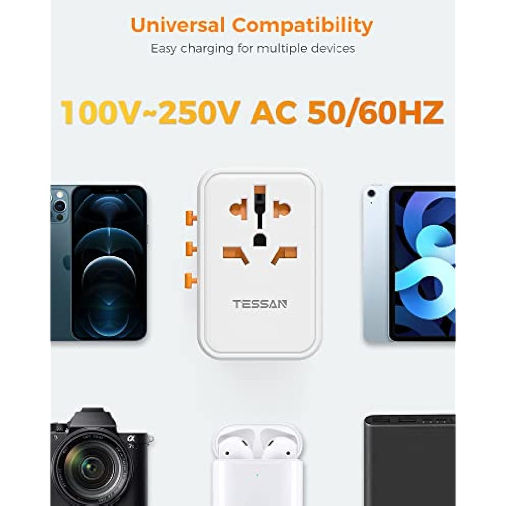 TESSAN Universal Travel Adapter | 45W USB C Fast Charging 6-in-1 Plug