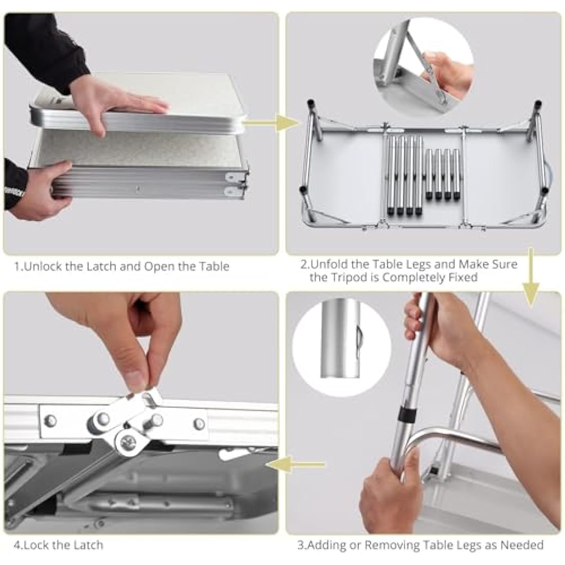 Anbte Aluminum Folding Camping Table | 3 Adjustable Heights with Storage Net