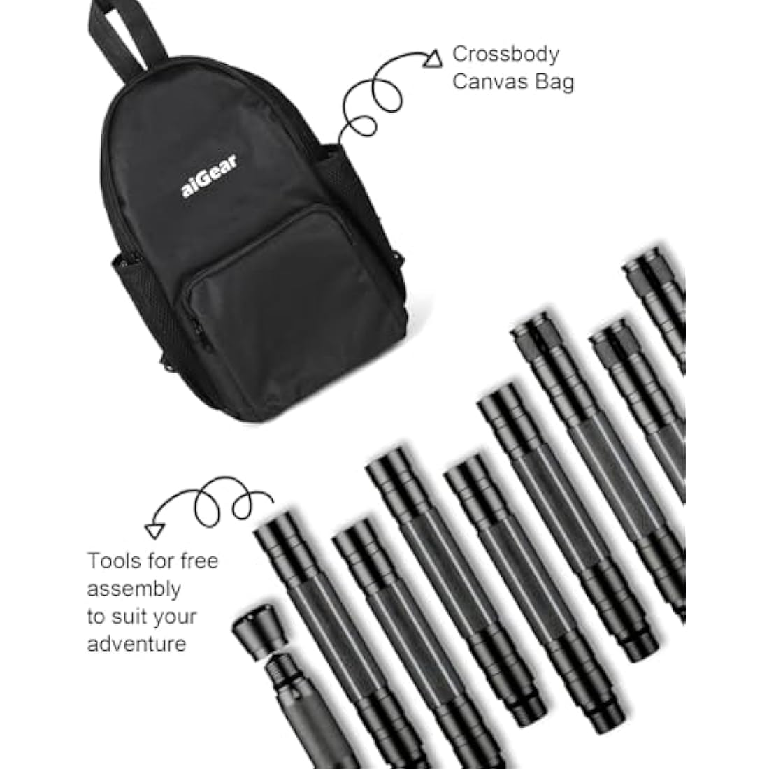 aiGear Aluminum Tactical Trekking Poles | Adjustable Hiking Stick - Black
