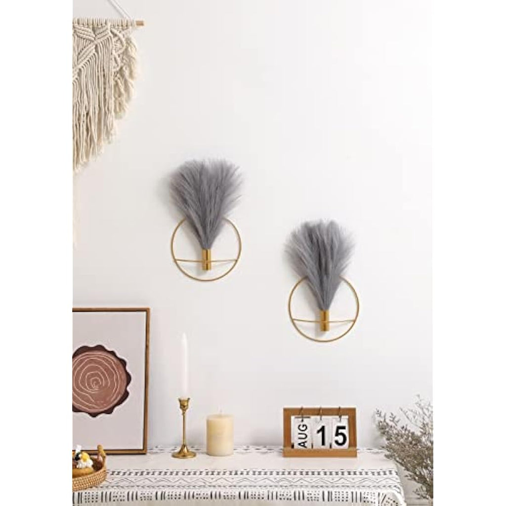 Metal Ring Wall Vase with Artificial Pampas Grass - 2 Pack