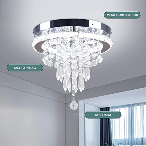 FRIXCHUR 11.8" Modern LED Crystal Chandelier – Cool White Flush Mount
