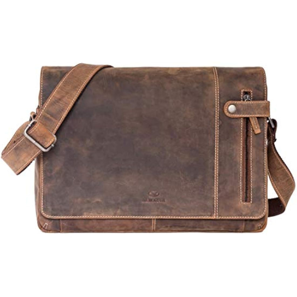 ALMADIH Dylan Leather Messenger Bag – 15" Laptop Shoulder Bag in Brown