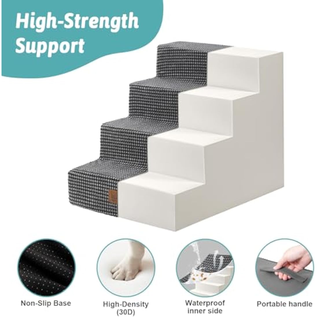 COZY KISS 4-Tier Foam Dog Stairs | Non-Slip Pet Steps for Small Dogs