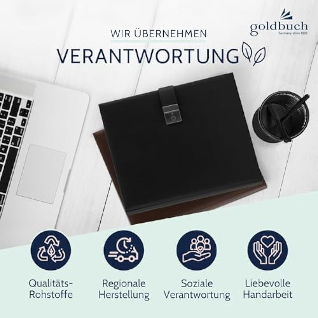 Goldbuch Bologna Document Folder – Black Faux Leather Office Portfolio