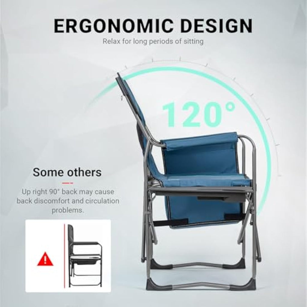 Overmont Heavy-Duty Directors Camping Chair with Side Table & Cooler