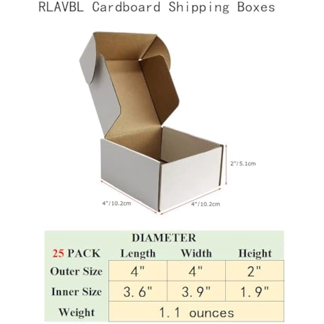 RLAVBL Small White Corrugated Shipping Boxes - 4x4x2 Inch, 25 Pack