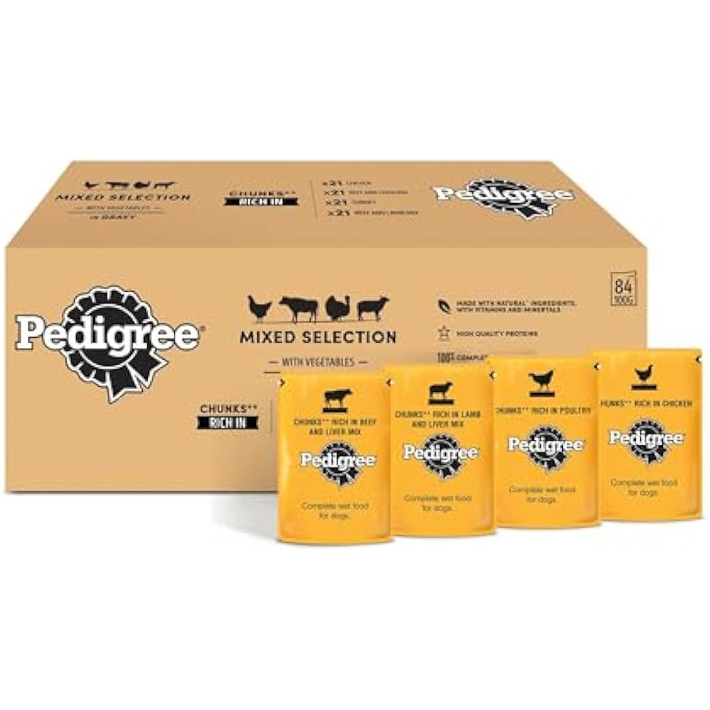 Pedigree Wet Dog Food Pouches in Gravy - Mixed Selection, 84 x 100g