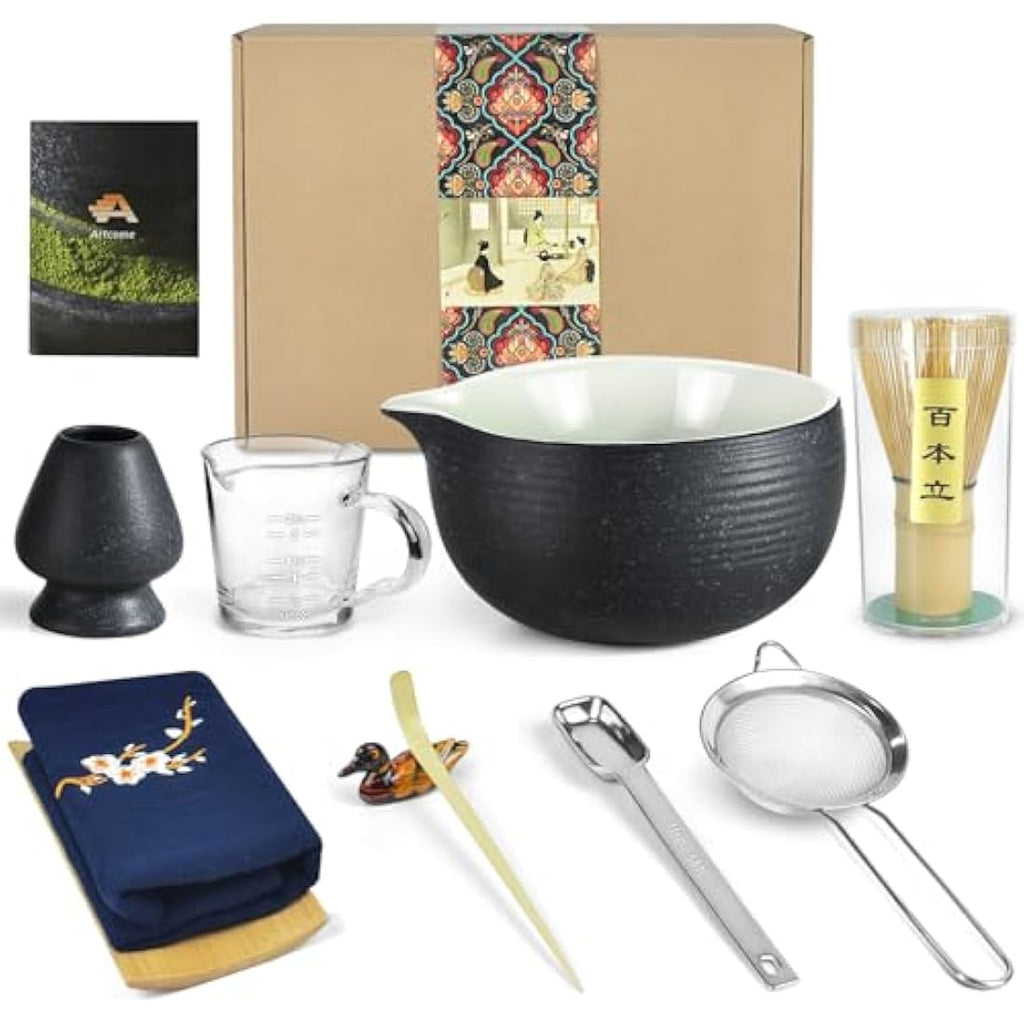 Artcome Bluestone Glaze Matcha Kit – 10 Piece Bamboo and Pottery Set