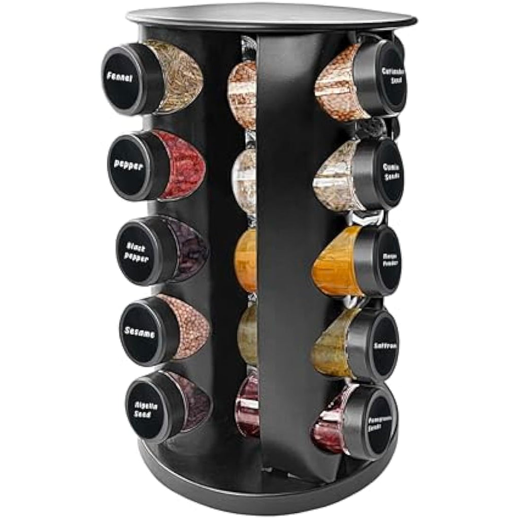 Rotating Spice Rack – 20 Glass Jars Stainless Steel Organizer