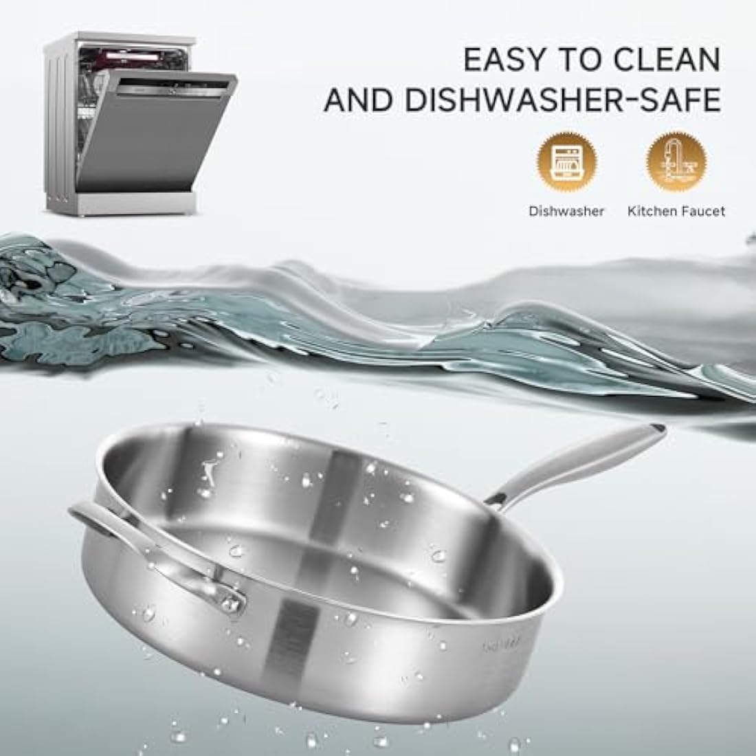 Inqibee Tri-Ply Stainless Steel Sauté Pan with Lid - 26cm Induction