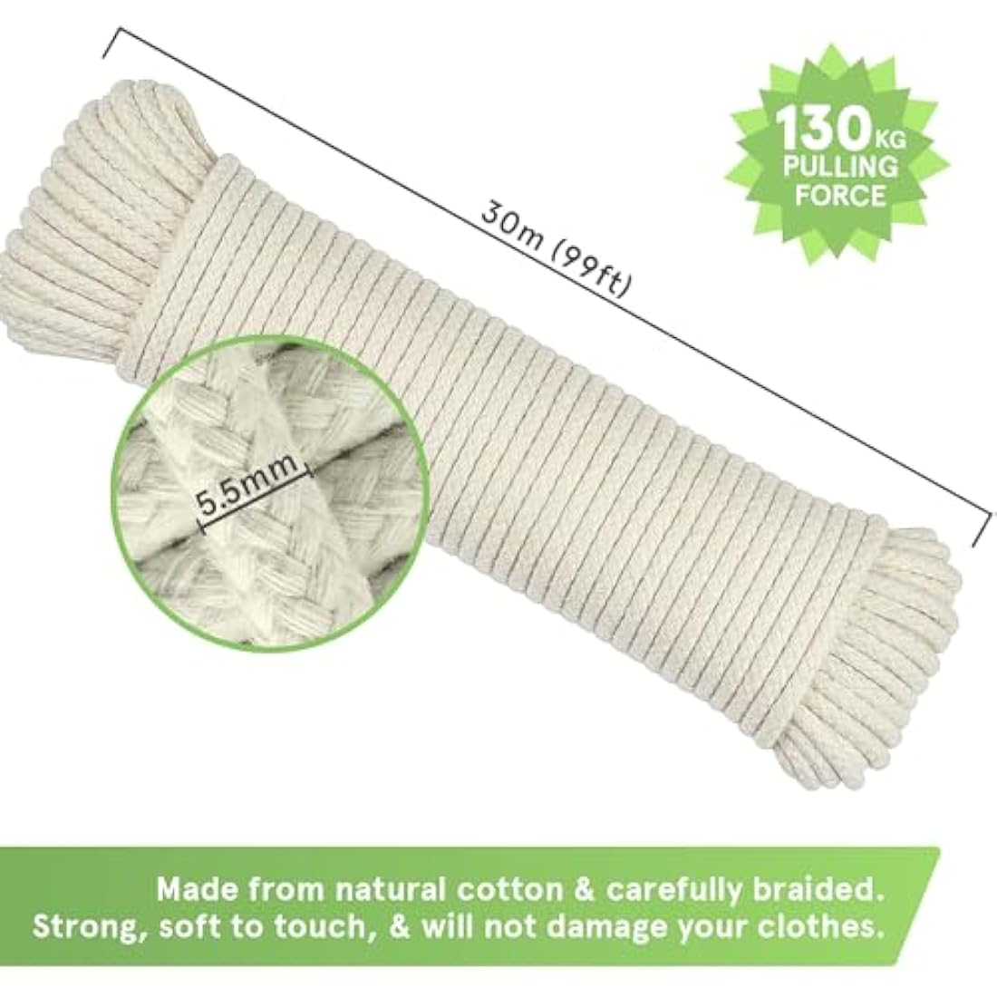 Smith’s Natural Cotton Clothesline Rope | 30m Heavy-Duty Braided Cord