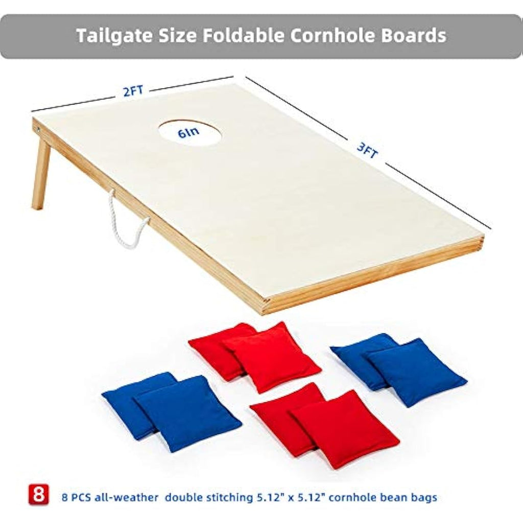 Pointyard Wooden Cornhole Set | 3x2ft Portable Boards with 8 Bean Bags