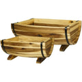 Acacia Wood Barrel Planters with Metal Bands – 2 Pack