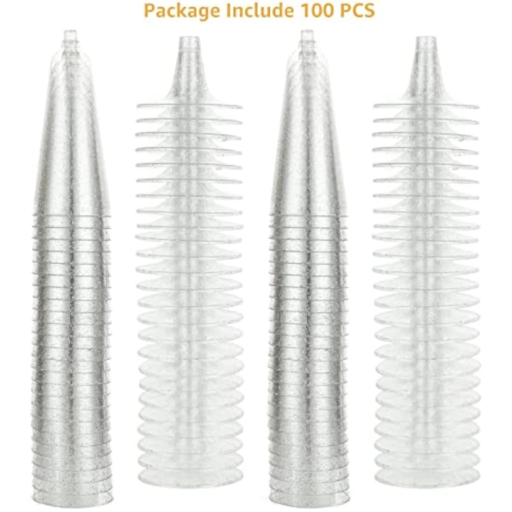 JMIATRY 100 Pcs Plastic Champagne Flutes – 5.6oz Shatterproof Silver Glitter