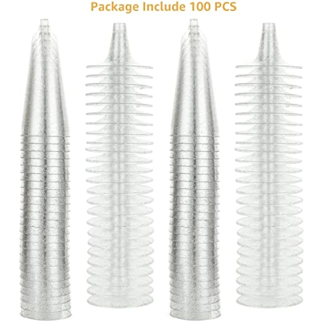 JMIATRY 100 Pcs Plastic Champagne Flutes – 5.6oz Shatterproof Silver Glitter