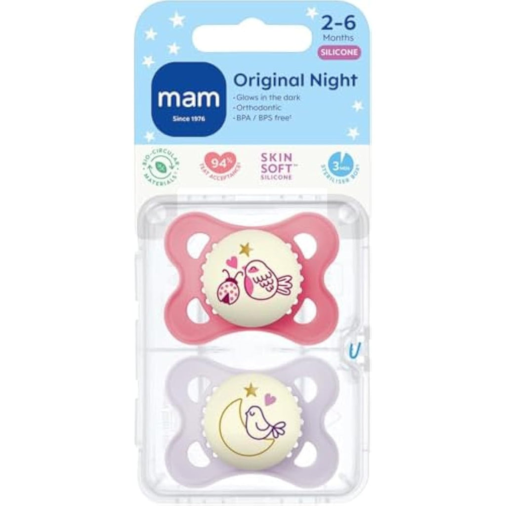 MAM Original Night Soothers | Glow in the Dark | 0-6 Months | 2 Pack