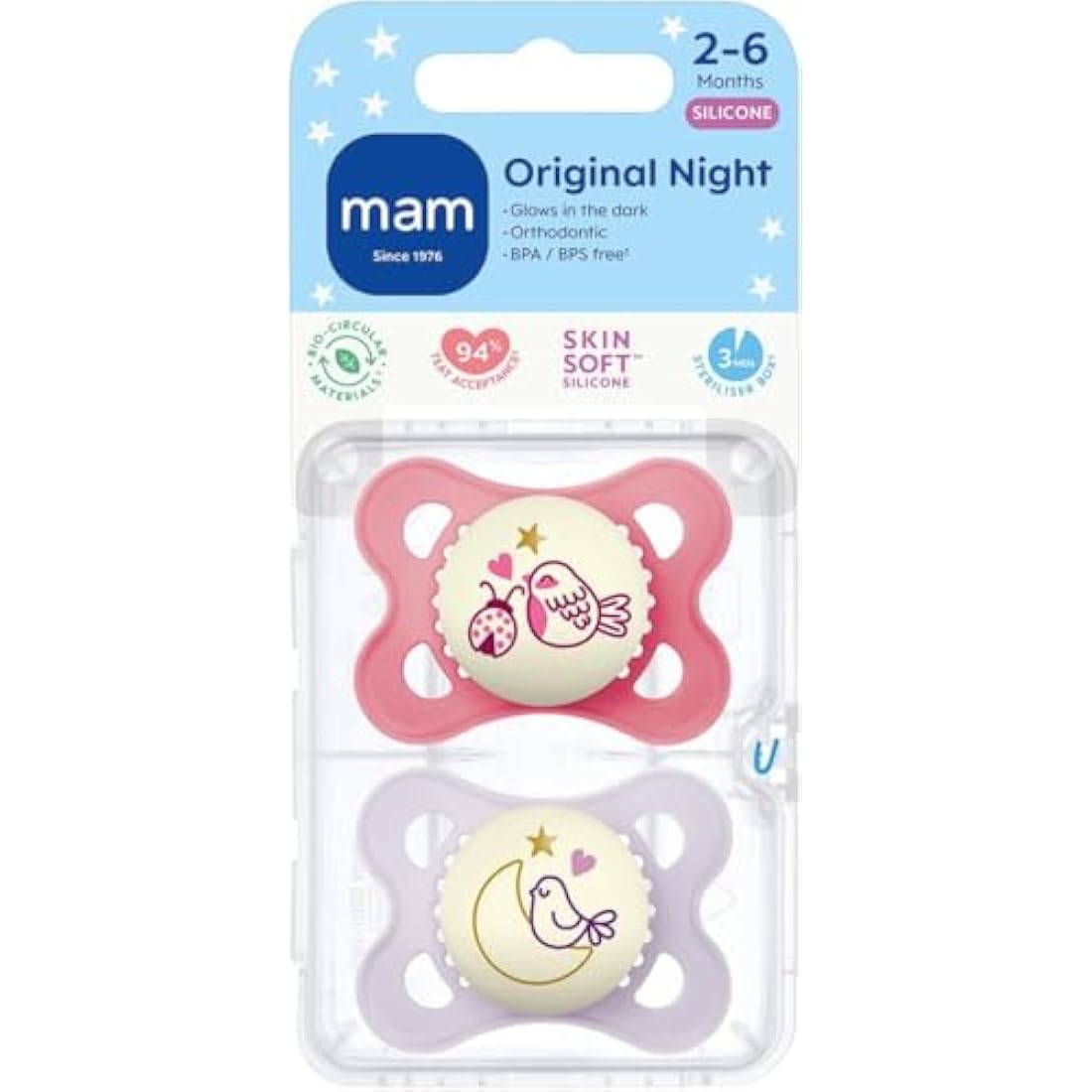 MAM Original Night Soothers | Glow in the Dark | 0-6 Months | 2 Pack