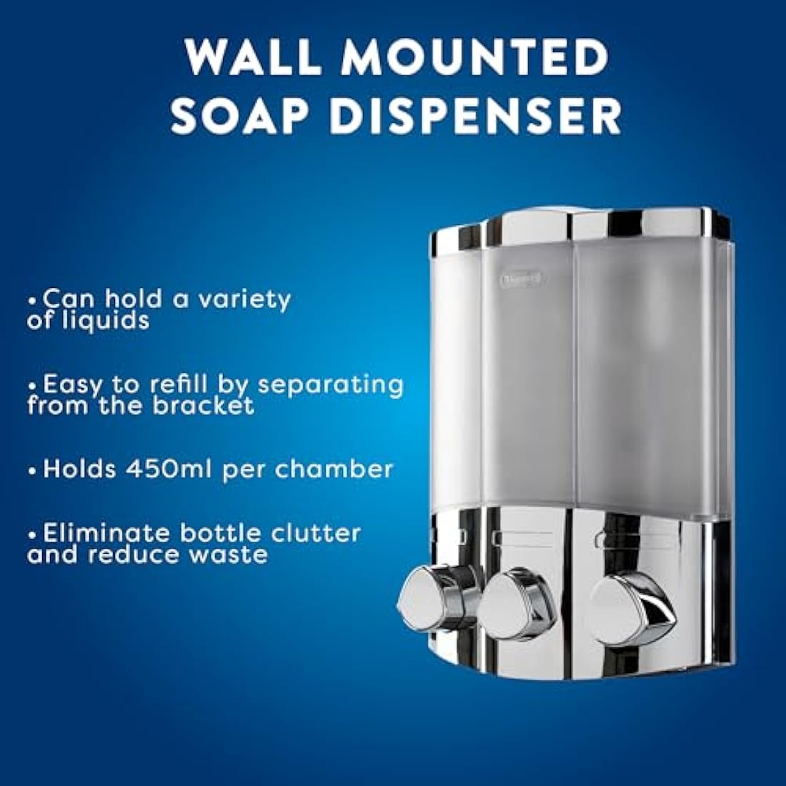 Wall Mounted Soap Dispenser | Triple 450ml Chrome Refillable