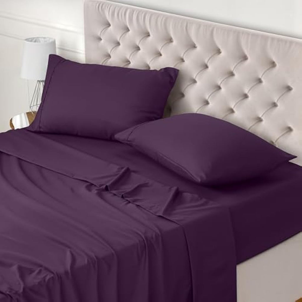 Jolof Store Double Bed Sheet Set – Purple Microfiber 4-Piece Set