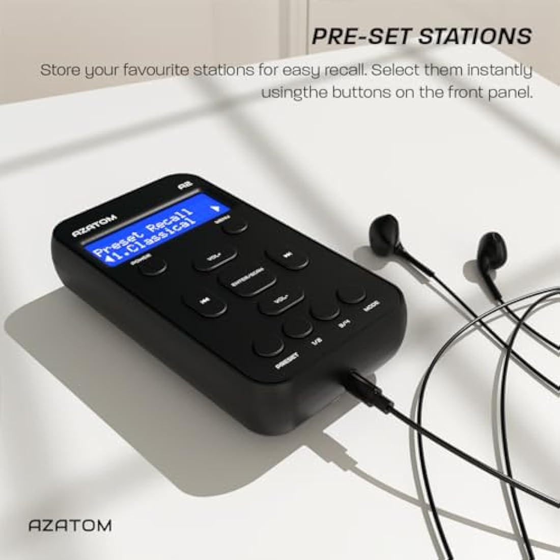 Azatom A2 Portable DAB/DAB+ & FM Digital Radio with Sports Earphones