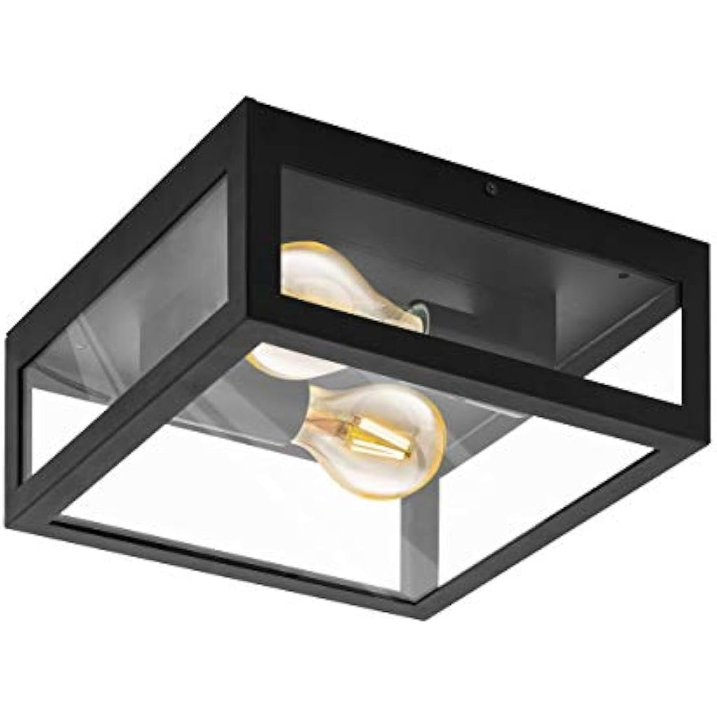 Eglo Alamonte 1 Outdoor Ceiling Light – Black Steel & Glass IP44