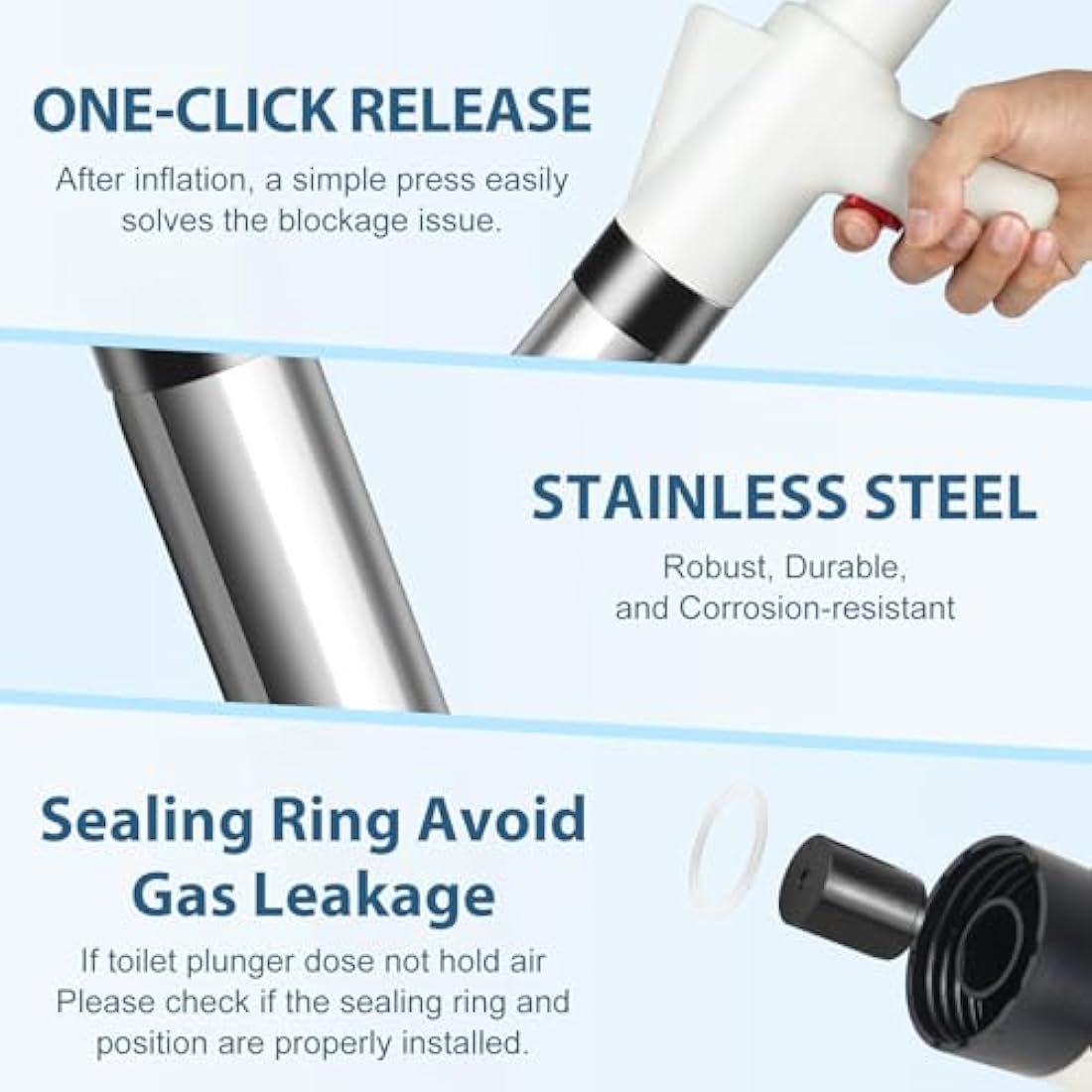 inShareplus High Pressure Toilet Plunger – Stainless Steel Drain Unblocker