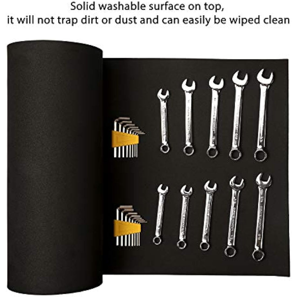 CASOMAN Non-Slip Tool Box Liner – 16" x 16' Black EVA Foam Drawer Mat