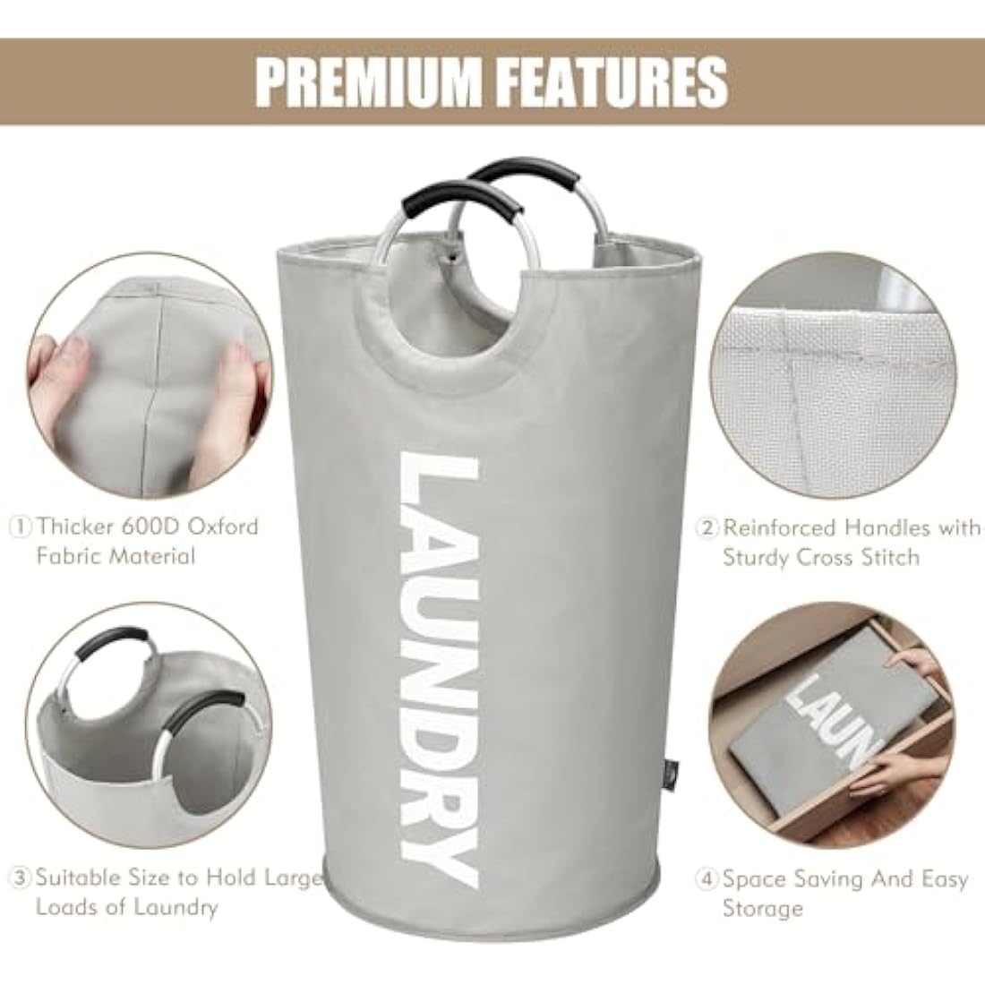DOKEHOM 90L Large Laundry Basket | Collapsible Oxford Fabric Hamper - Grey
