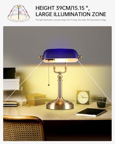 Blue Glass Bankers Desk Lamp – Adjustable Vintage Office Light