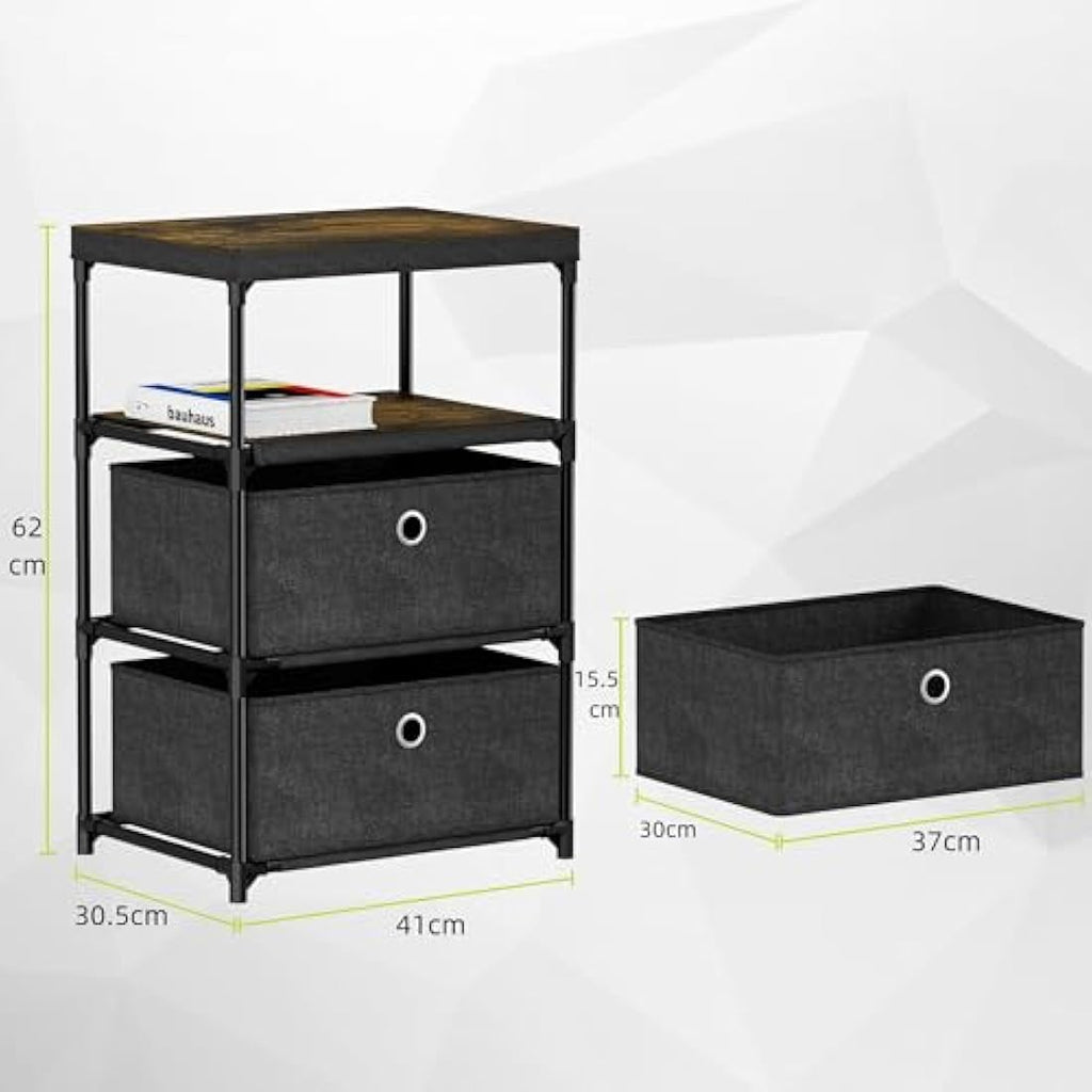 Mutool 4-Tier End Table | Nightstand with Fabric Drawers - Black