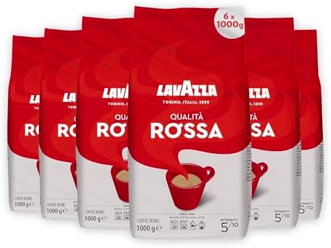 Lavazza Qualita Rossa Whole Bean Coffee - Intense Italian Roast, 1kg (6 Pack)