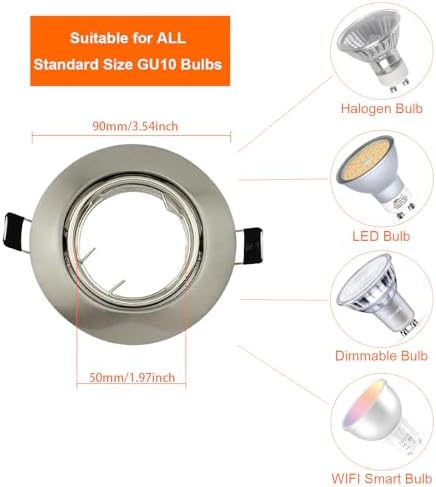HiBay 10-Pack GU10 Tilt Recessed Downlights | Brushed Chrome Round Fitting