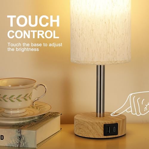 Aooshine Touch Bedside Lamps Set of 2 | 3-Way Dimmable with USB Ports