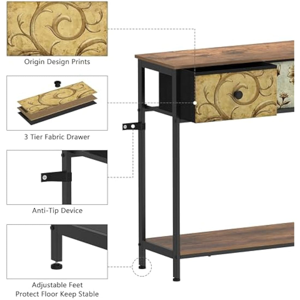 VEDECASA Console Table – Slim Entryway Table with 3 Drawers & Shelves