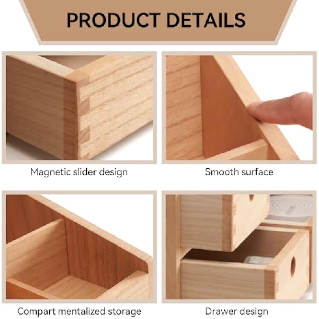 KIRIGEN Wooden Makeup Organizer | 3-Drawer Large Cosmetic Storage Box