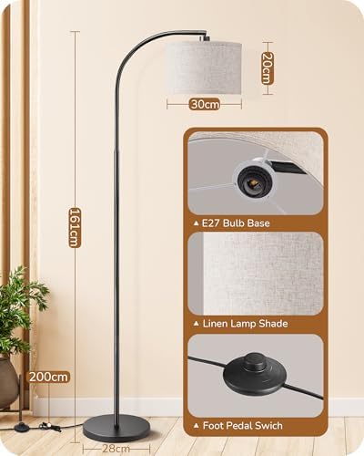 EDISHINE 63" LED Arc Floor Lamp – Modern Black Metal Standing Light
