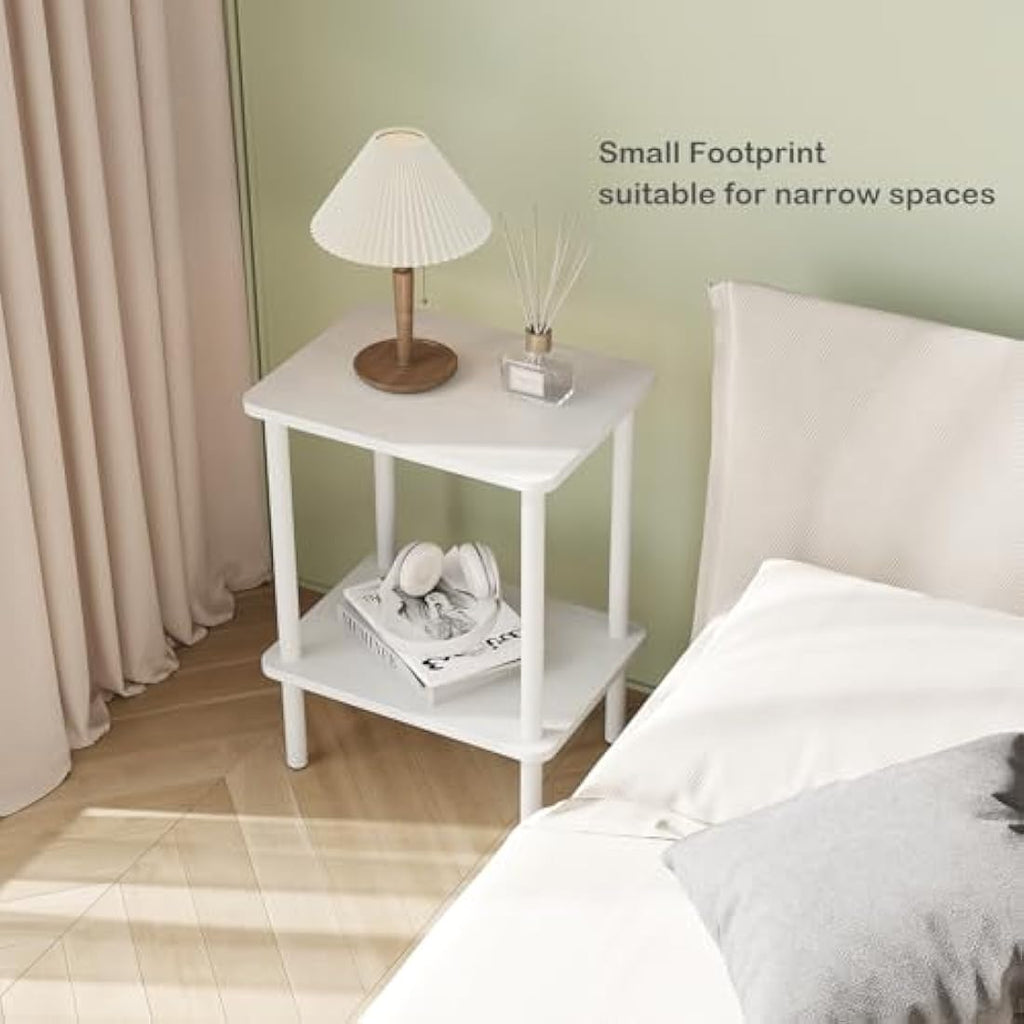 Apicizon 2-Tier Side Table – White Modern Nightstand for Small Spaces