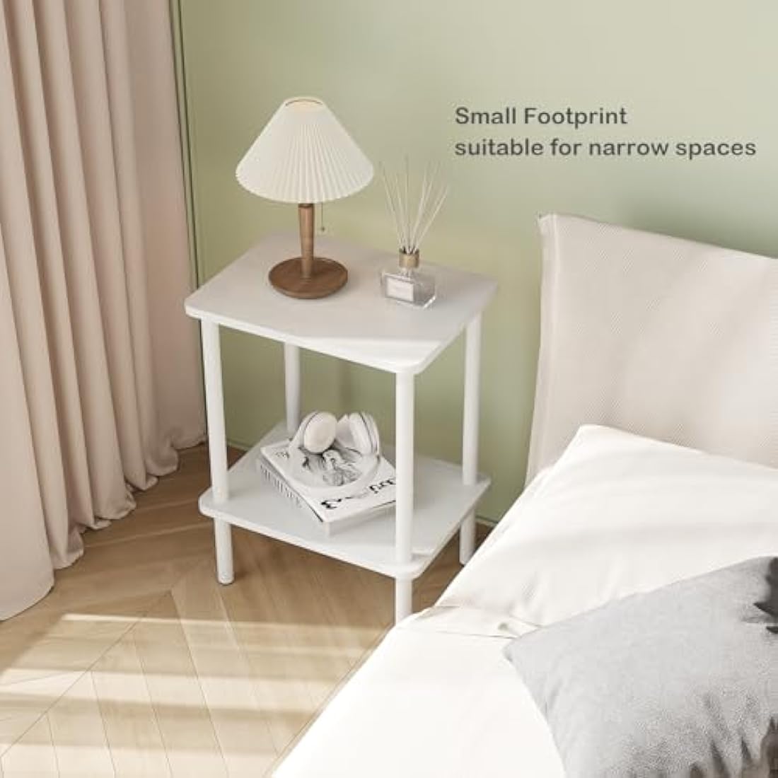 Apicizon 2-Tier Side Table – White Modern Nightstand for Small Spaces
