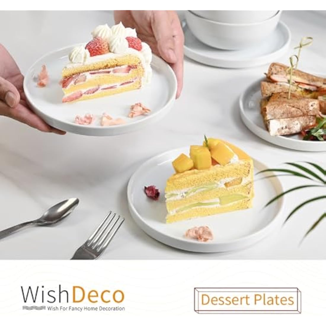 WishDeco White Ceramic Side Plates - 7 Inch Dessert Plates, Set of 6