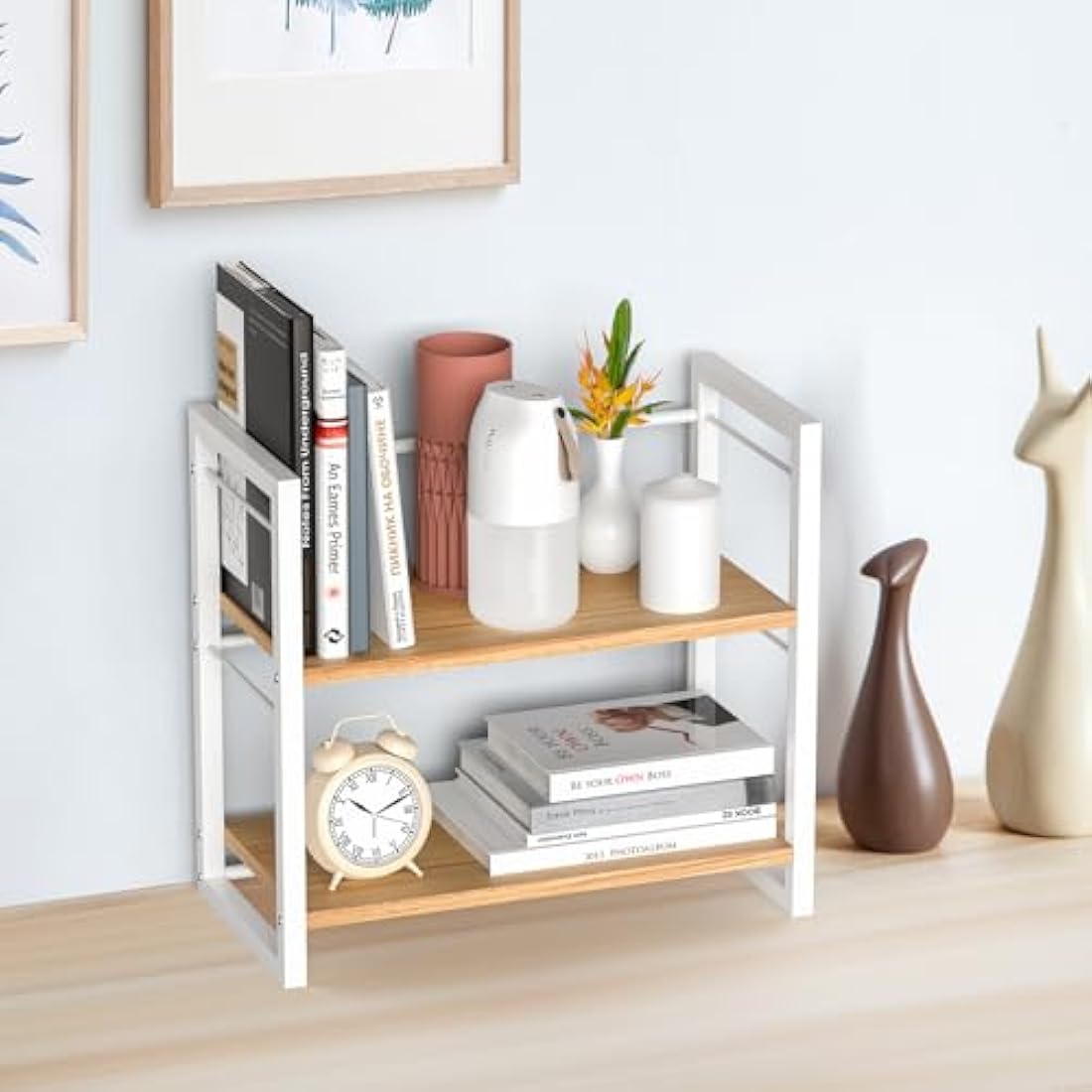 Wood Desktop Bookshelf – 2-Tier Office Desk Shelf Organizer