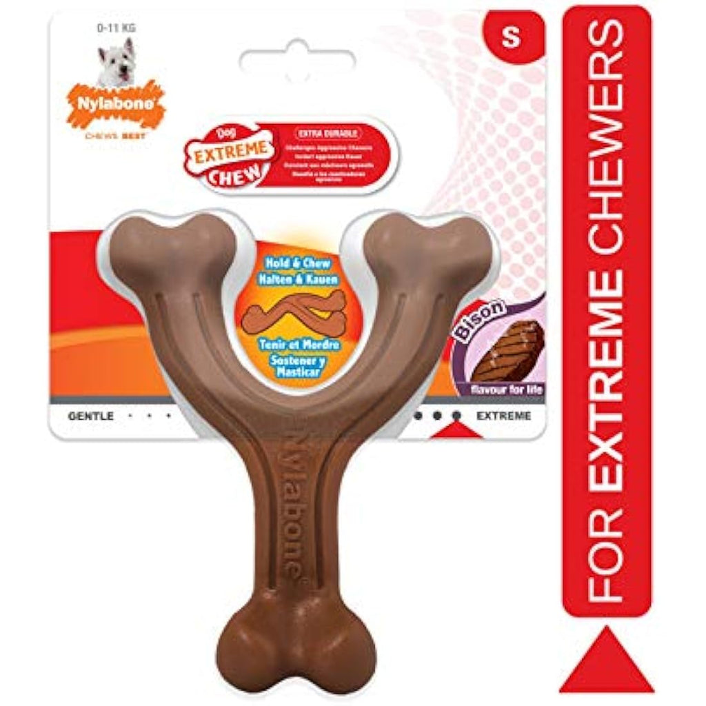 Nylabone Extreme Tough Wishbone Dog Chew Toy - Bison Flavour, Small