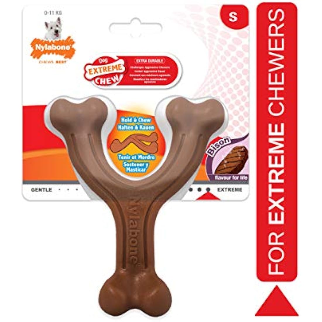 Nylabone Extreme Tough Wishbone Dog Chew Toy - Bison Flavour, Small