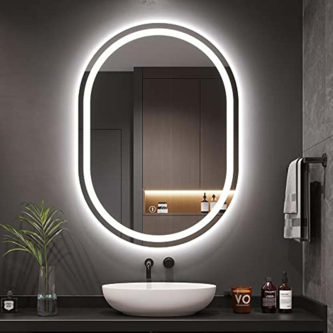 Dripex 50x70cm Oval LED Bathroom Mirror | Anti-Fog Dimmable Vanity Light