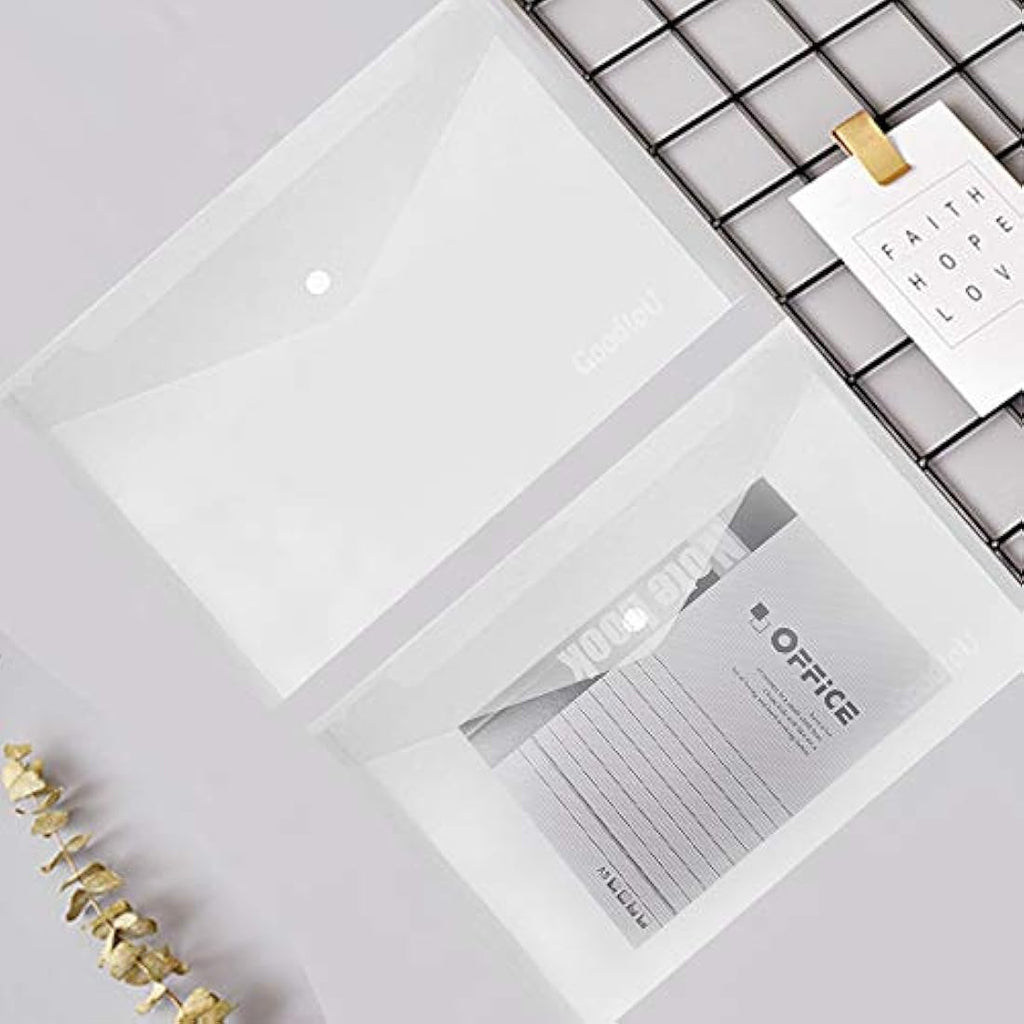 Jolof Store A4 Clear Plastic Wallets – 24 Pack Document Folders with Popper