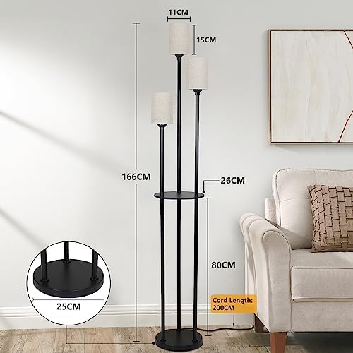 Rayofly 3-Light Shelf Floor Lamp – Industrial Standing Lamp with Shelves