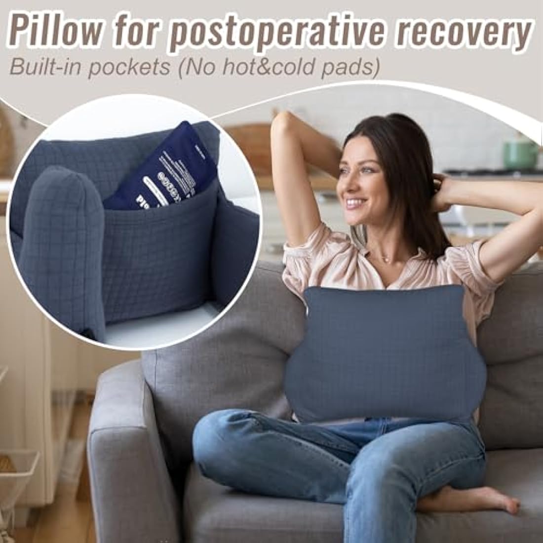 RoamReady Hysterectomy Recovery Pillow – Abdominal Support with Pocket, Navy