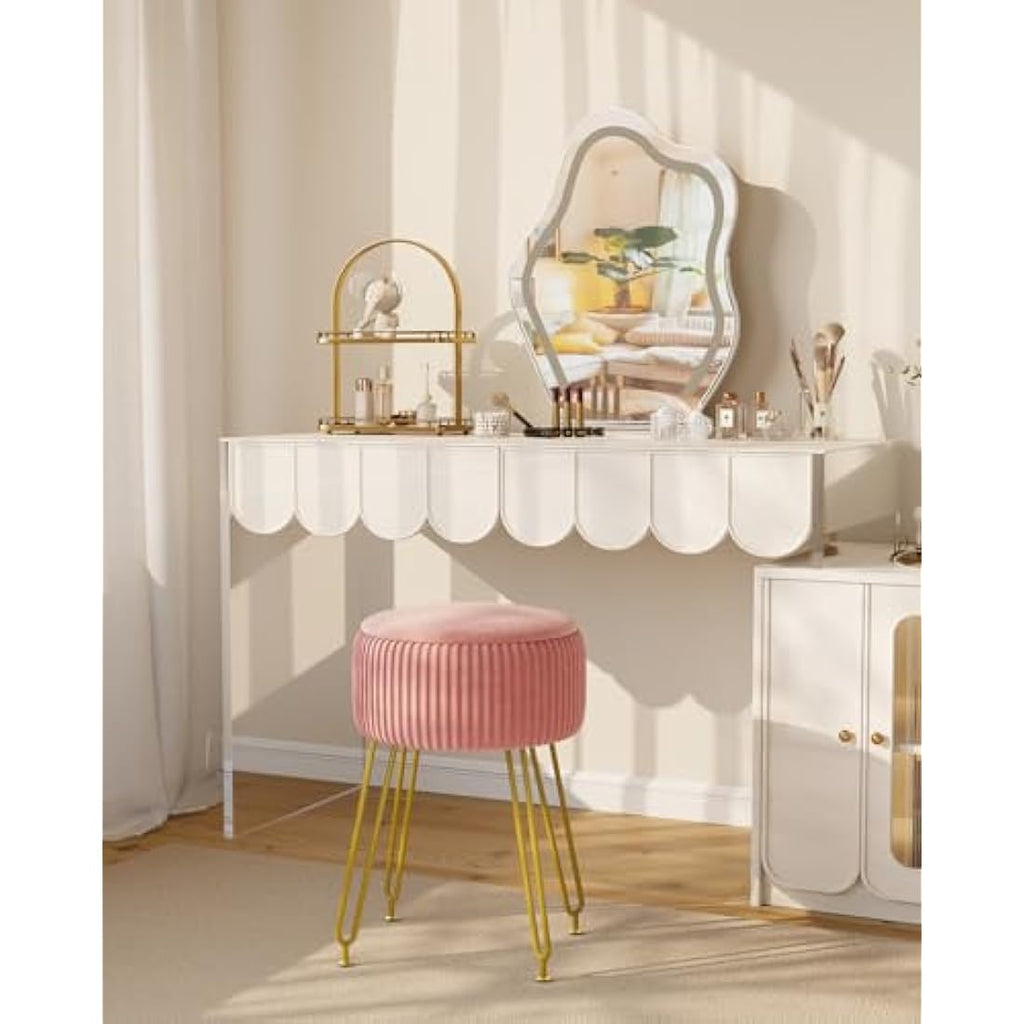 IBUYKE Velvet Storage Ottoman Stool with Gold Legs – Pink Vanity Chair