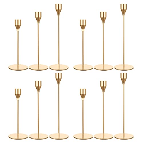 Gold Metal Taper Candle Holders - Set of 12 for Weddings