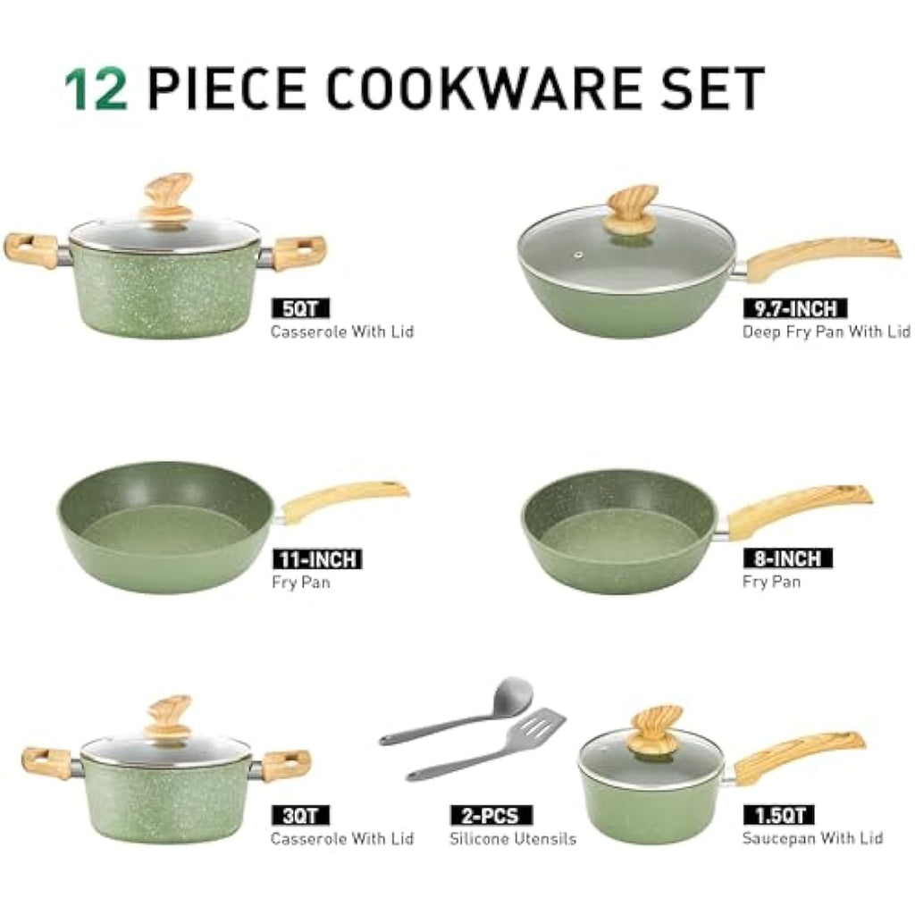 Kitchen Academy 12-Piece Nonstick Cookware Set | Induction Pots & Pans